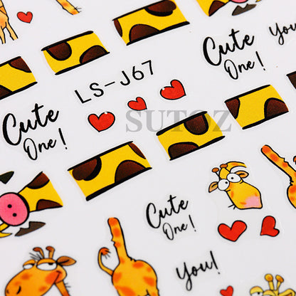 Cute Cartoon Giraffe DIY Self-Adhesive Nail Stickers